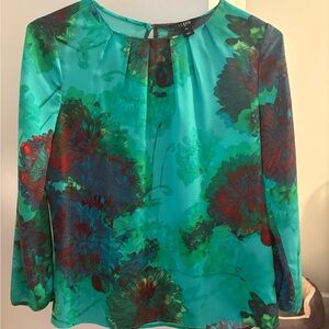 J. Crew Teal and Red Floral Blouse